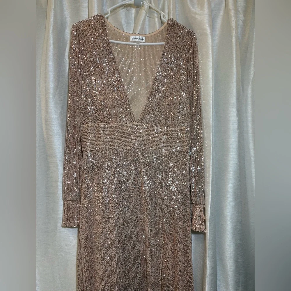 Emerald Sundae Rose Gold Sequin Maxi Dress XL - Picture 8 of 15